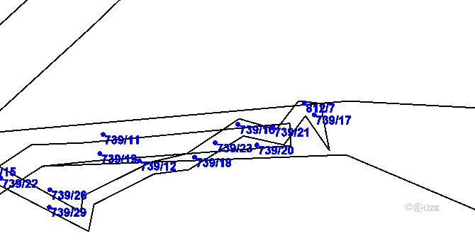 Parcela st. 739/16 v KÚ Rožmitál, Katastrální mapa