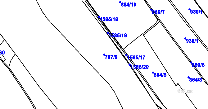 Parcela st. 787/9 v KÚ Rožmitál, Katastrální mapa
