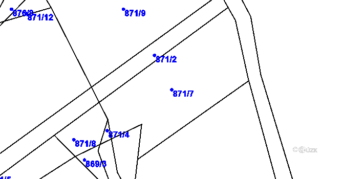 Parcela st. 871/7 v KÚ Rožmitál, Katastrální mapa