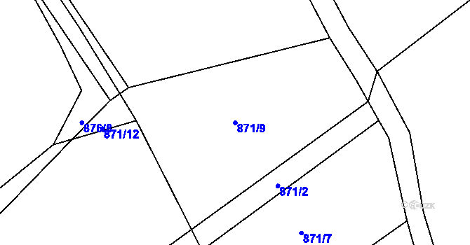 Parcela st. 871/9 v KÚ Rožmitál, Katastrální mapa