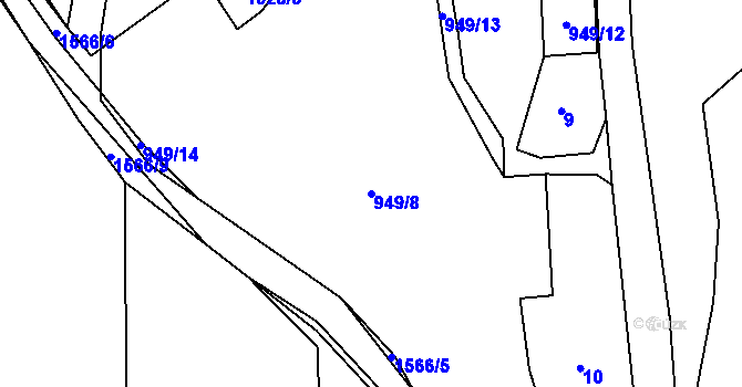 Parcela st. 949/8 v KÚ Rožmitál, Katastrální mapa