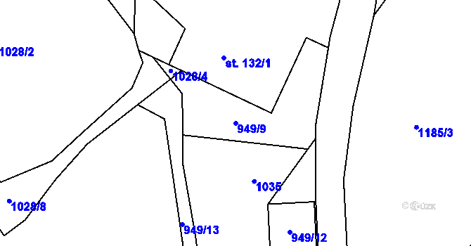 Parcela st. 949/9 v KÚ Rožmitál, Katastrální mapa