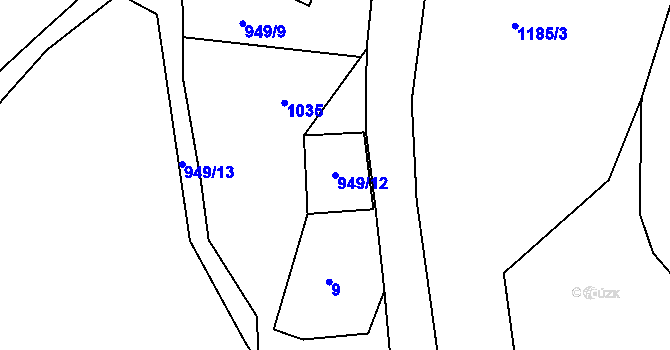 Parcela st. 949/12 v KÚ Rožmitál, Katastrální mapa