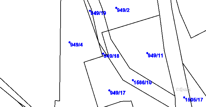 Parcela st. 949/18 v KÚ Rožmitál, Katastrální mapa