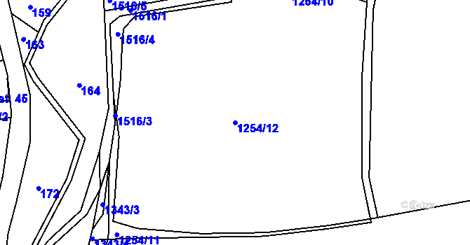 Parcela st. 1254/12 v KÚ Rožmitál, Katastrální mapa