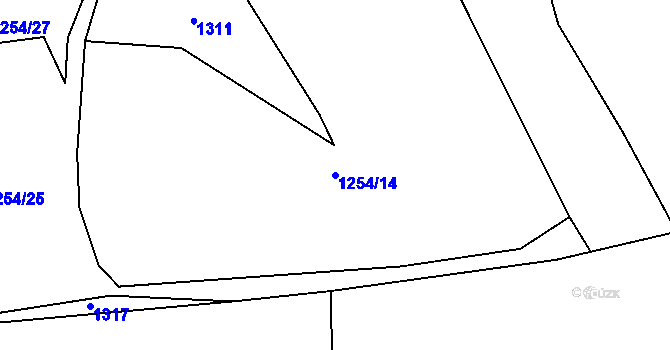 Parcela st. 1254/14 v KÚ Rožmitál, Katastrální mapa