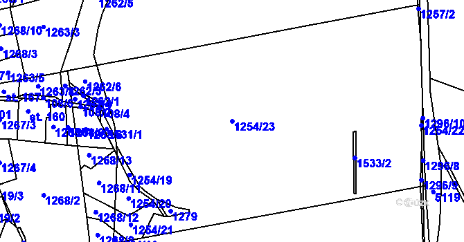 Parcela st. 1254/23 v KÚ Rožmitál, Katastrální mapa