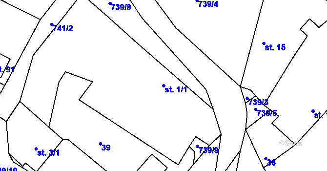 Parcela st. 1/1 v KÚ Broumova Lhota, Katastrální mapa
