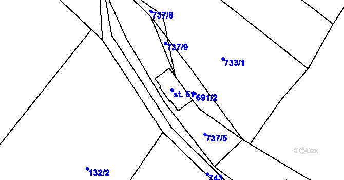Parcela st. 51 v KÚ Broumova Lhota, Katastrální mapa