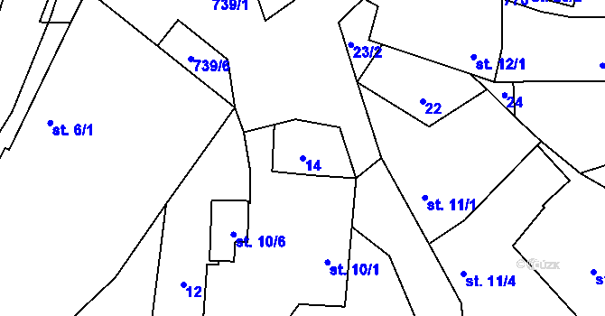 Parcela st. 14 v KÚ Broumova Lhota, Katastrální mapa