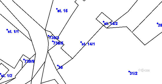 Parcela st. 14/1 v KÚ Broumova Lhota, Katastrální mapa