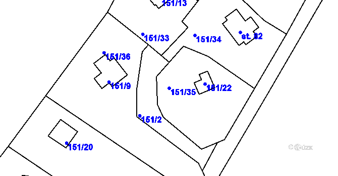 Parcela st. 151/35 v KÚ Broumova Lhota, Katastrální mapa