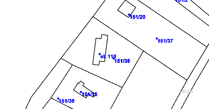 Parcela st. 151/38 v KÚ Broumova Lhota, Katastrální mapa