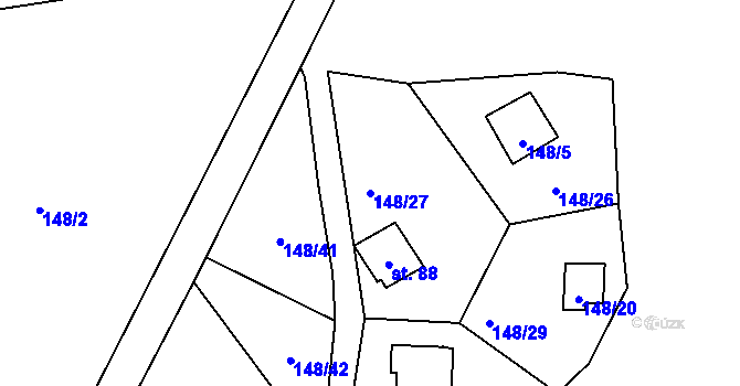 Parcela st. 148/27 v KÚ Broumova Lhota, Katastrální mapa