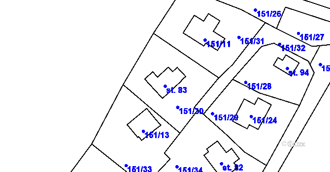 Parcela st. 83 v KÚ Broumova Lhota, Katastrální mapa