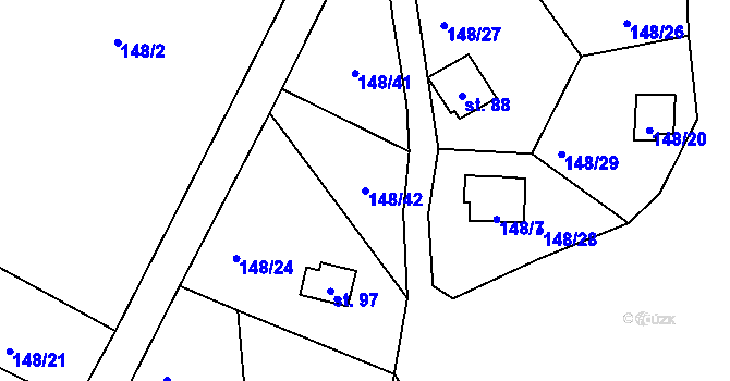 Parcela st. 148/42 v KÚ Broumova Lhota, Katastrální mapa