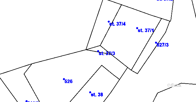 Parcela st. 37/3 v KÚ Broumovice, Katastrální mapa