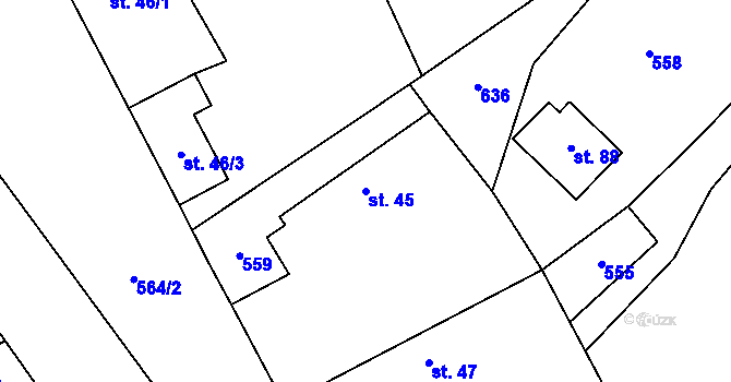 Parcela st. 45 v KÚ Broumovice, Katastrální mapa