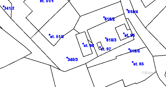 Parcela st. 98 v KÚ Broumovice, Katastrální mapa