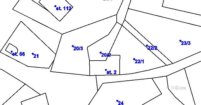 Parcela st. 20/2 v KÚ Broumovice, Katastrální mapa