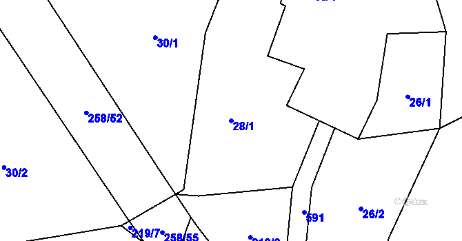 Parcela st. 28/1 v KÚ Broumovice, Katastrální mapa