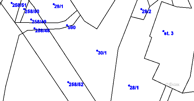 Parcela st. 30/1 v KÚ Broumovice, Katastrální mapa