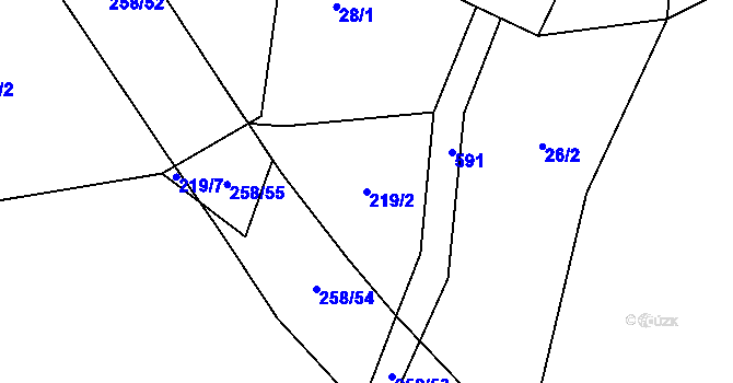 Parcela st. 219/2 v KÚ Broumovice, Katastrální mapa
