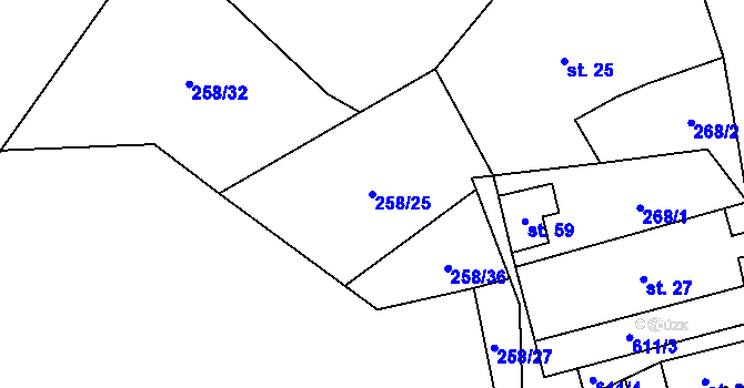 Parcela st. 258/25 v KÚ Broumovice, Katastrální mapa
