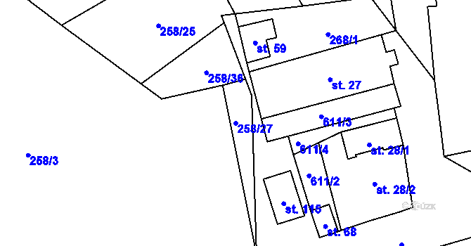 Parcela st. 258/27 v KÚ Broumovice, Katastrální mapa