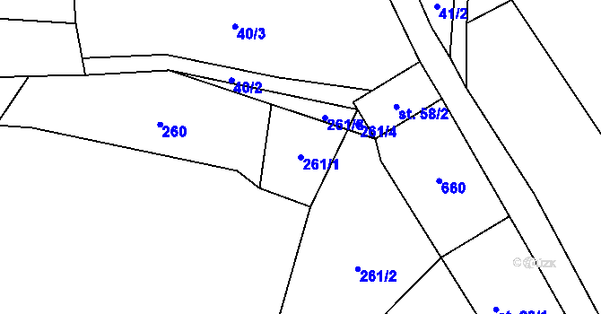 Parcela st. 261/1 v KÚ Broumovice, Katastrální mapa