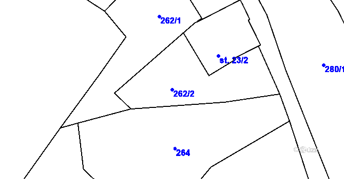 Parcela st. 262/2 v KÚ Broumovice, Katastrální mapa