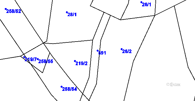 Parcela st. 591 v KÚ Broumovice, Katastrální mapa