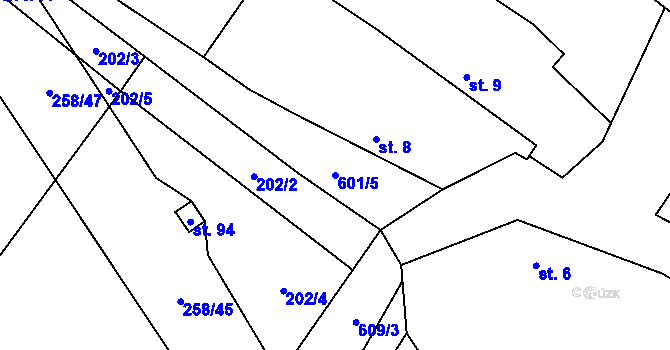 Parcela st. 601/5 v KÚ Broumovice, Katastrální mapa