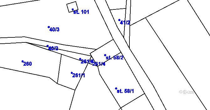 Parcela st. 58/2 v KÚ Broumovice, Katastrální mapa