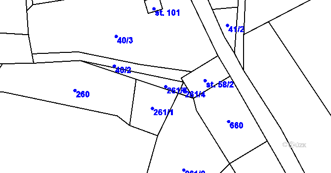 Parcela st. 261/3 v KÚ Broumovice, Katastrální mapa