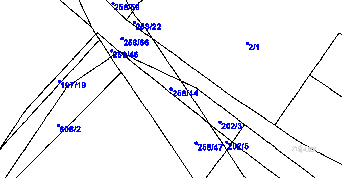 Parcela st. 258/44 v KÚ Broumovice, Katastrální mapa
