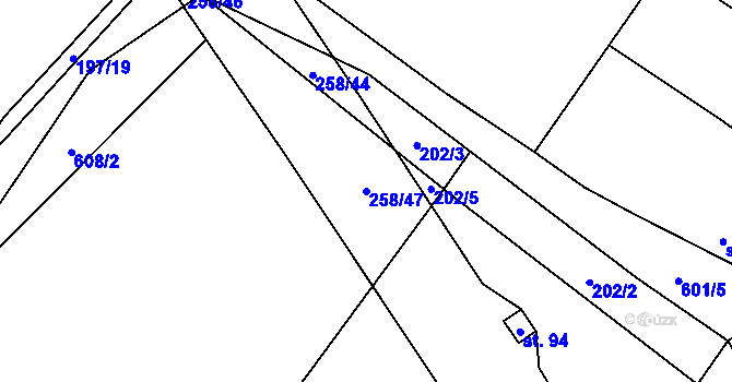 Parcela st. 258/47 v KÚ Broumovice, Katastrální mapa