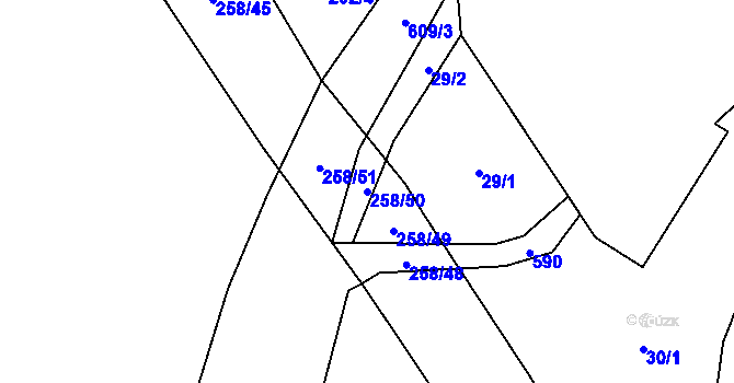Parcela st. 258/50 v KÚ Broumovice, Katastrální mapa