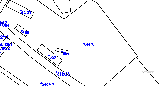 Parcela st. 311/3 v KÚ Broumovice, Katastrální mapa