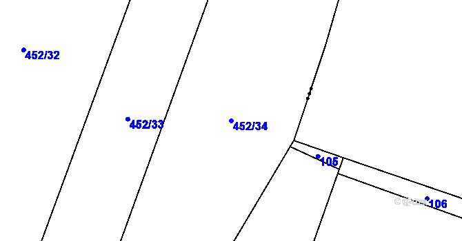 Parcela st. 452/34 v KÚ Broumovice, Katastrální mapa