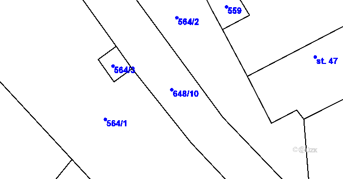 Parcela st. 648/10 v KÚ Broumovice, Katastrální mapa