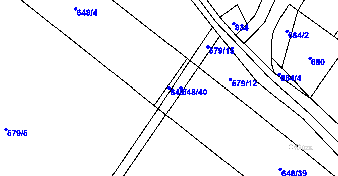 Parcela st. 648/43 v KÚ Broumovice, Katastrální mapa