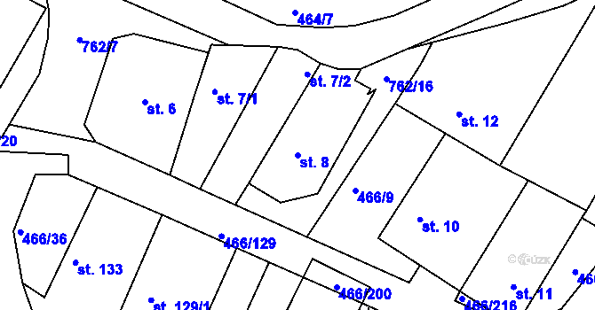 Parcela st. 8 v KÚ Broumy, Katastrální mapa