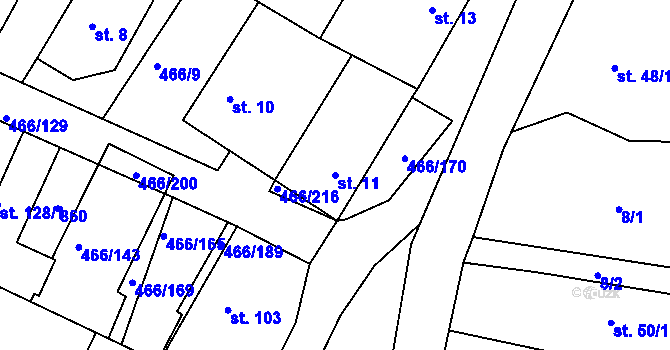 Parcela st. 11 v KÚ Broumy, Katastrální mapa