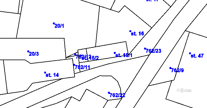 Parcela st. 15 v KÚ Broumy, Katastrální mapa