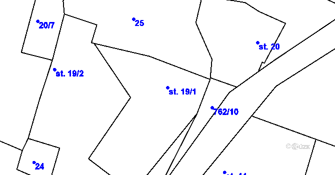 Parcela st. 19/1 v KÚ Broumy, Katastrální mapa