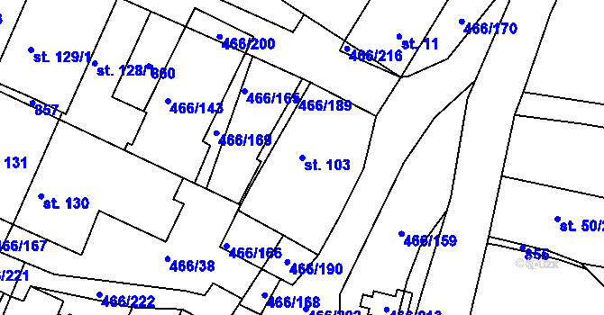 Parcela st. 103 v KÚ Broumy, Katastrální mapa