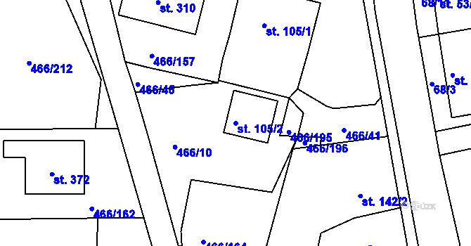 Parcela st. 105/2 v KÚ Broumy, Katastrální mapa