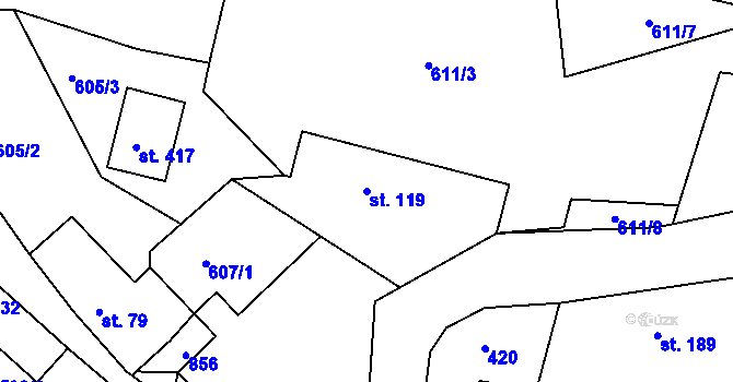 Parcela st. 119 v KÚ Broumy, Katastrální mapa