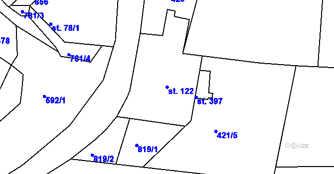 Parcela st. 122 v KÚ Broumy, Katastrální mapa